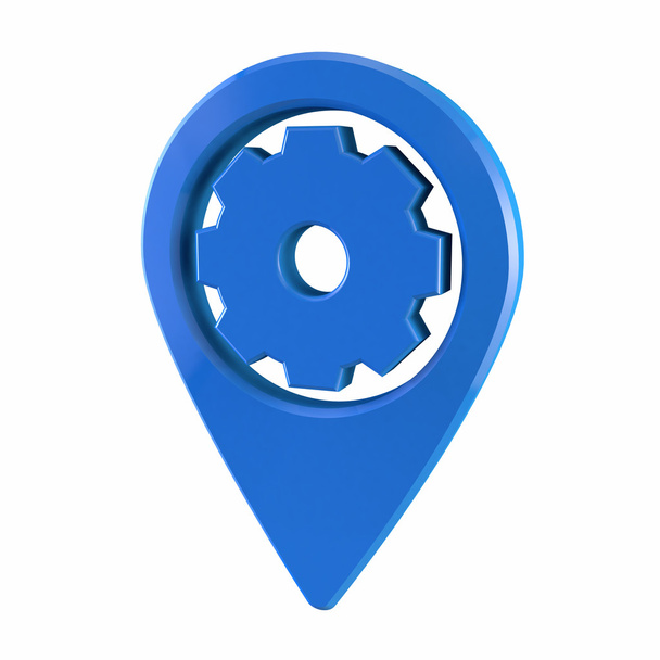 Kék Térkép pin. Felszerelés vagy beállítás ikon. - Fotó, kép