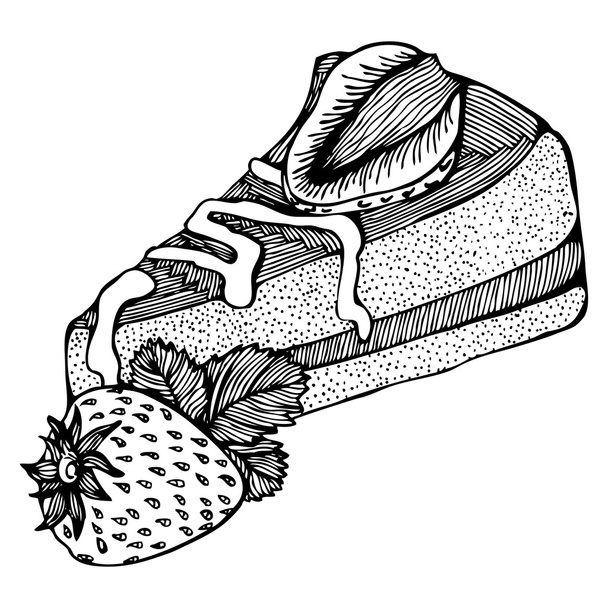 κομμάτι του κέικ με μονόχρωμη σχέδιο φράουλες - Διάνυσμα, εικόνα