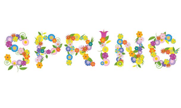Word spring made of flowers - Vector, Imagen