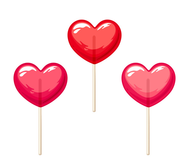 Red and pink Valentine's heart lollipops. Vector illustration. - Вектор,изображение