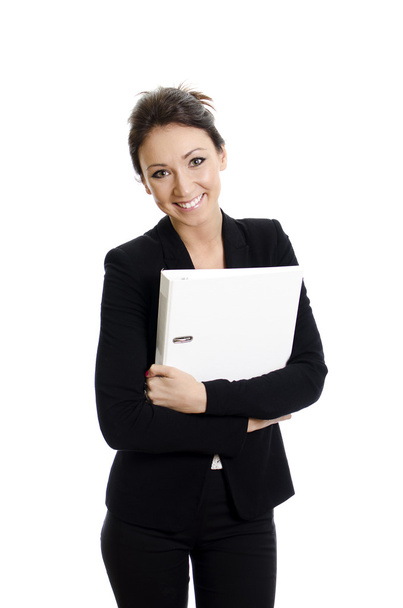 Portrait of business woman with folder. Isolated on white. - Foto, afbeelding