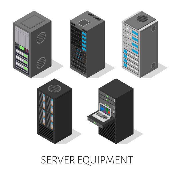 isometric set server equipment isolated background - Vector, Image
