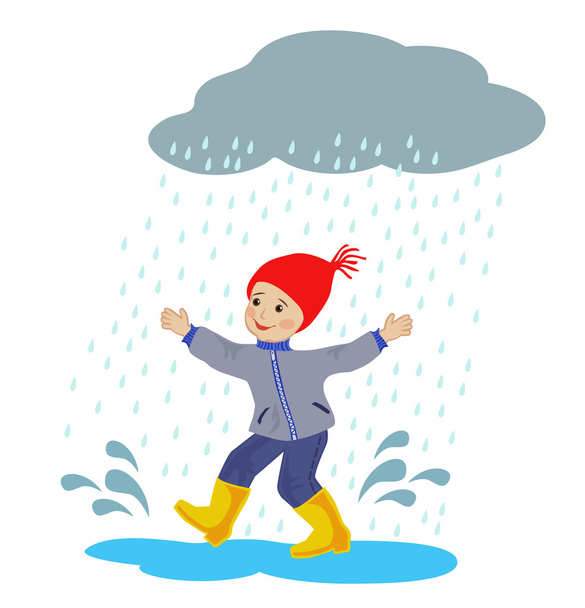 Chlapec v kalužích déšť - Vektor, obrázek