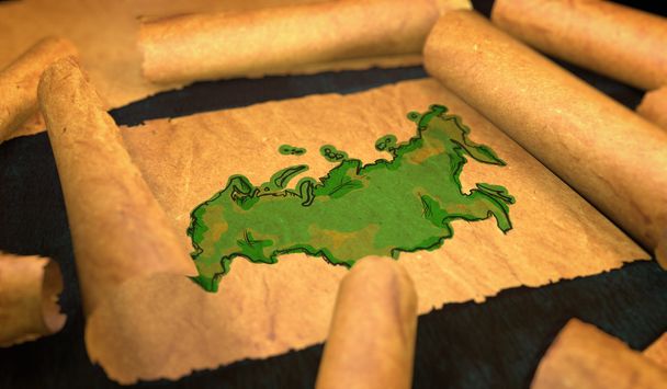 Rusland kaart schilderij ontvouwen oud papier schuiven 3d  - Foto, afbeelding