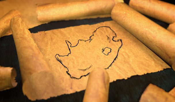 Afrique du Sud Carte Dessin Déploiement Vieux Papier Scroll 3D
  - Photo, image