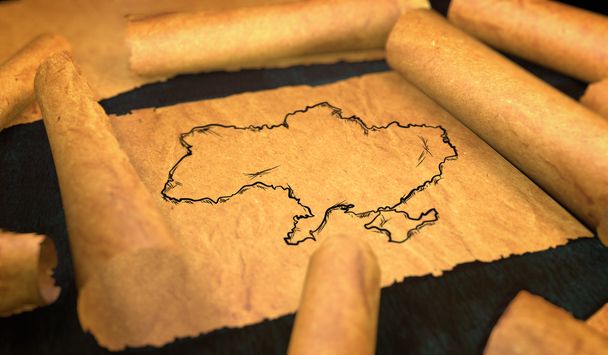 Ουκρανία χάρτη σχέδιο εκτυλίσσεται παλιό χαρτί μετακινηθείτε 3d  - Φωτογραφία, εικόνα