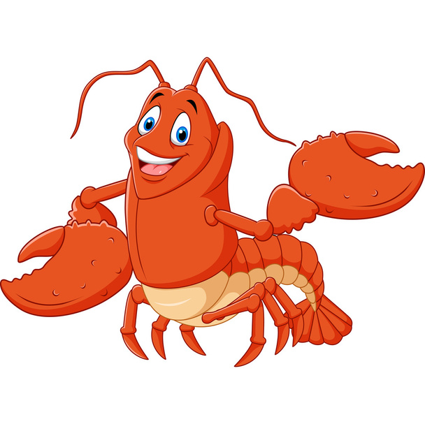 Cute lobster cartoon waving isolated on white background - Vector, Image