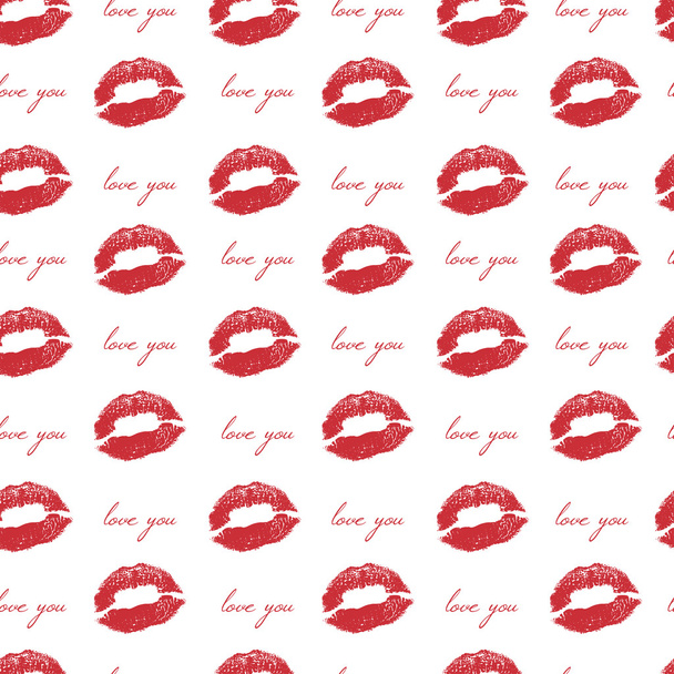 唇のキス、赤い口紅の跡。シームレスなパターン ベクトル - ベクター画像