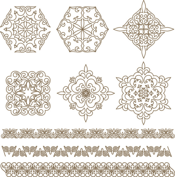 zestaw kazachski azjatyckich ornamenty i wzory.  - Wektor, obraz