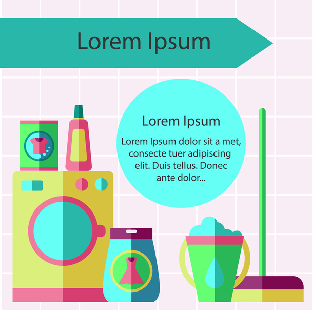 Washing machine, laundry products and cleaning equipment - Vector, Imagen