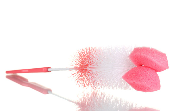 Pink cleaning brush isolated on white - Fotografie, Obrázek