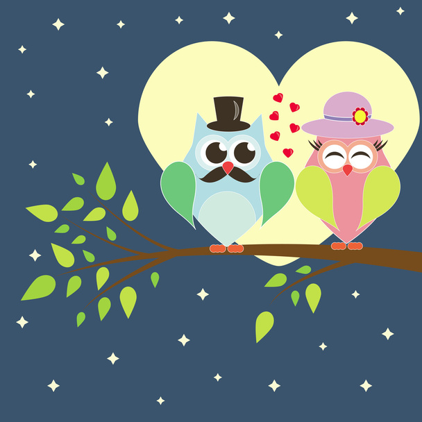 owls in love on branch. declaration of love. vector - Vector, Image