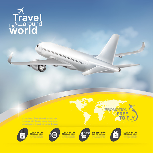 Lentoyhtiön vektori käsite Matkustaa ympäri maailmaa
 - Vektori, kuva