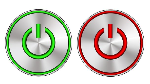 Metallic on and off button with led lights - Vector, Image