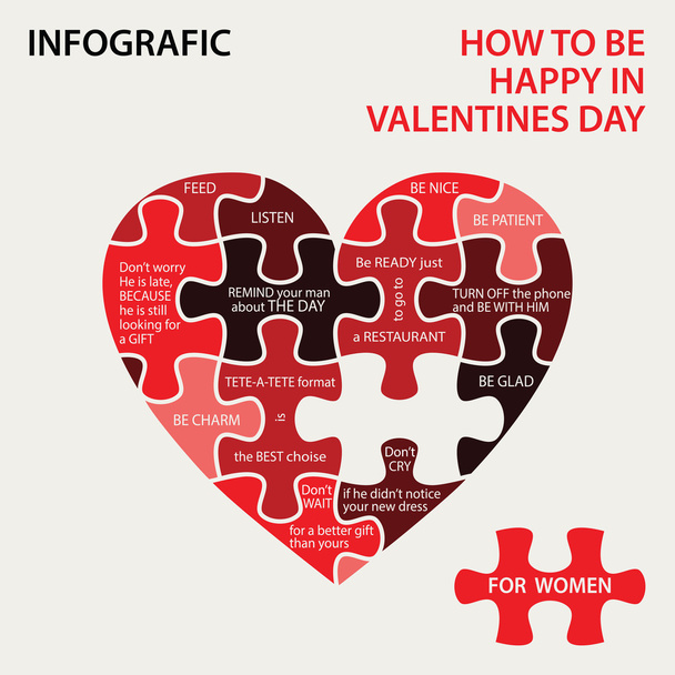 Heart pazzle. How to be happy in Valentines day - Vektor, Bild