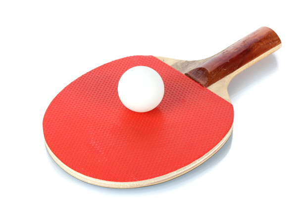 Ping-pong racket and ball, isolated on white - Photo, Image