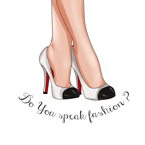 ファッション イラスト - 背景とスティレットの白い靴に面白い引用 - 写真・画像