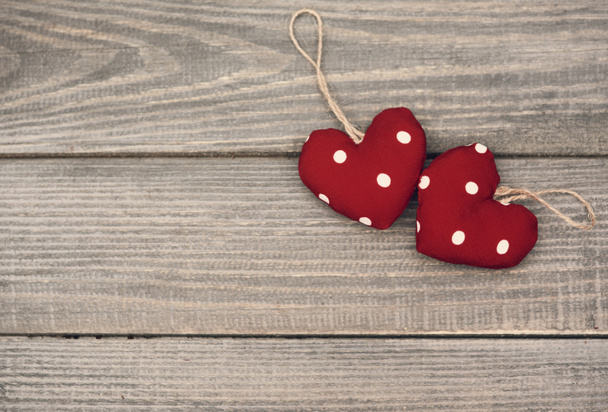 two little hearts on the wooden planks - Photo, Image
