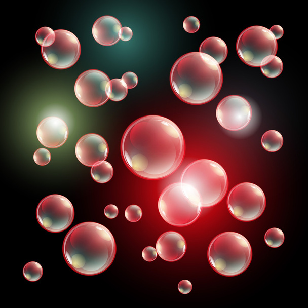 colored soap bubbles on a black background Vector illustration - Vector, Image