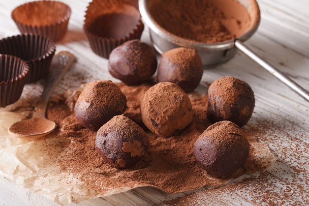 Cooking chocolate truffles close-up. Horizontal - Foto, Imagen