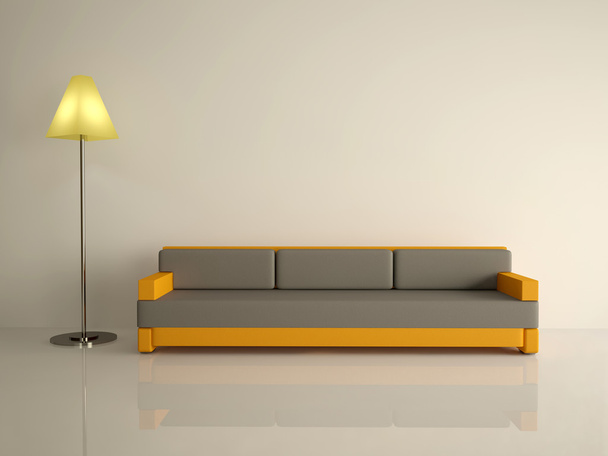 Leather sofa and lamp - Φωτογραφία, εικόνα