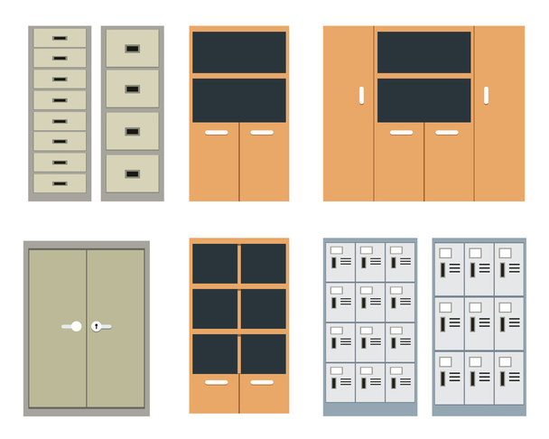 Conjunto de armário de escritório e armário em estilo plano
 - Vetor, Imagem