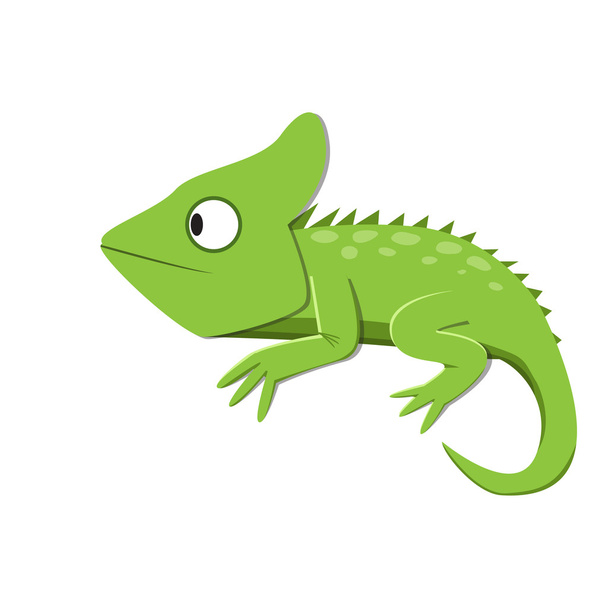 Зеленая ящерица смотрит что-то в плоском стиле
 - Вектор,изображение