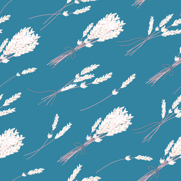 vector floral seamless pattern with hand drawn herbs. White lavender on blue background. - Vector, afbeelding