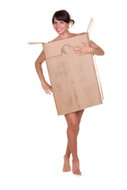 Woman in cardboard box - Fotoğraf, Görsel