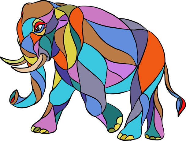 Boos olifant lopen mozaïek - Vector, afbeelding