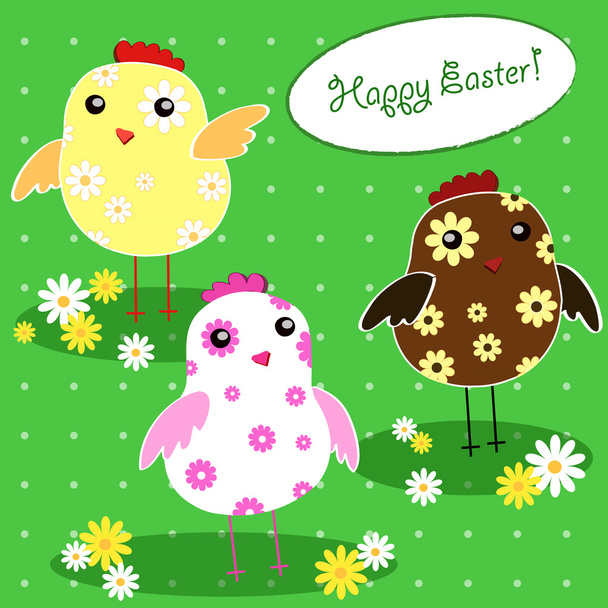 Vector background with holiday Easter chicken - Vector, Image