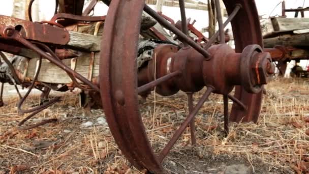 Old, rusted plow abandoned in a field - Footage, Video