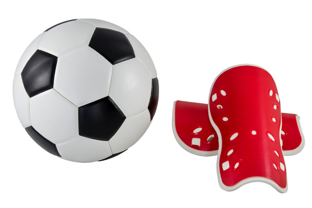 pelota de fútbol y espinilla guardia
   - Foto, imagen