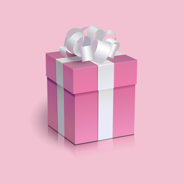 Pink present box with white ribbon bow. - Διάνυσμα, εικόνα