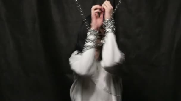 Chained psycho brunette man - Footage, Video