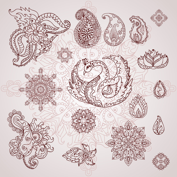 Henna tattoo doodle vector elements. - Vector, Image