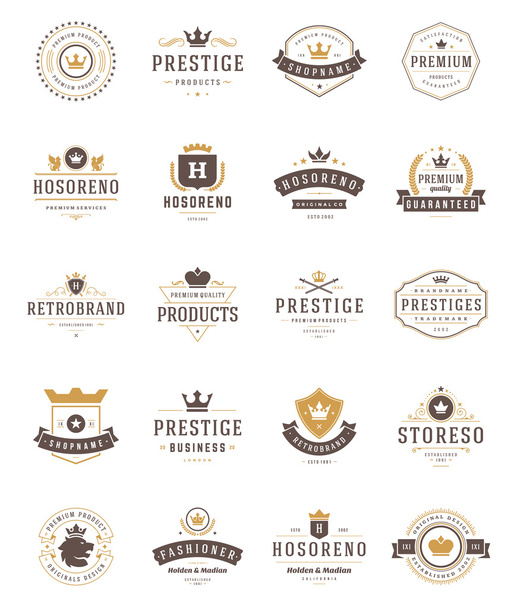 Vintage Crowns Logos Set. Vector design elements, Premium Quality Labels - Вектор,изображение
