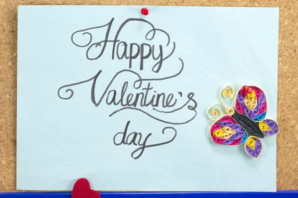 Blue card with happy valentine's day inscription - Φωτογραφία, εικόνα