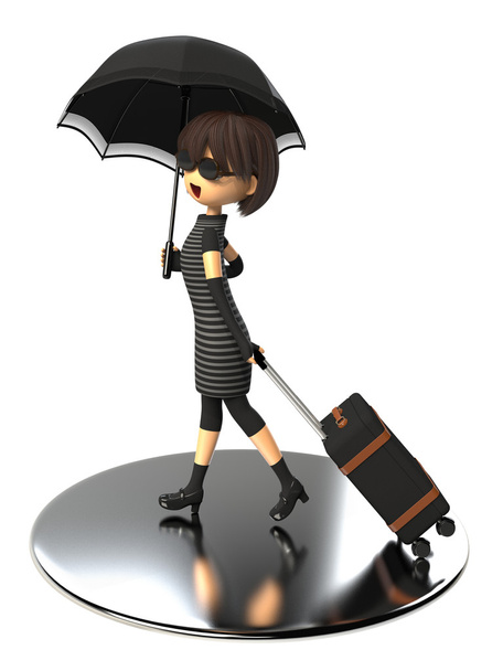 Nainen kantaa laukku päivänvarjoilla
 - Valokuva, kuva