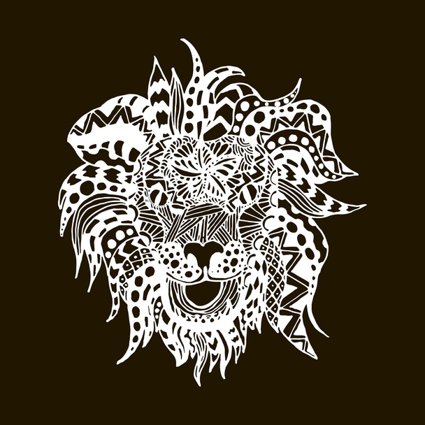 hand draw lion head zentangle patterns painted in trendy colors - Photo, Image