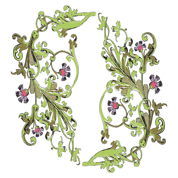 ilustração desenhada à mão de galho com flores e folhas vetor barroco
 - Vetor, Imagem