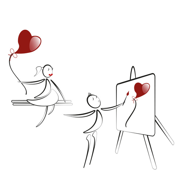 Αγόρι ζωγραφική αγάπη καρδιά με μια βούρτσα χρωμάτων  - Διάνυσμα, εικόνα