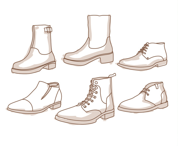Monochrome line art boots with shading on white  - Vetor, Imagem
