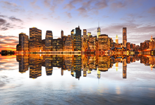 Reflection of Manhattan skyline at twilight. - Photo, Image