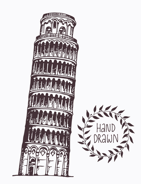 Hand drawn Tower of Pisa, Italy - Vektör, Görsel
