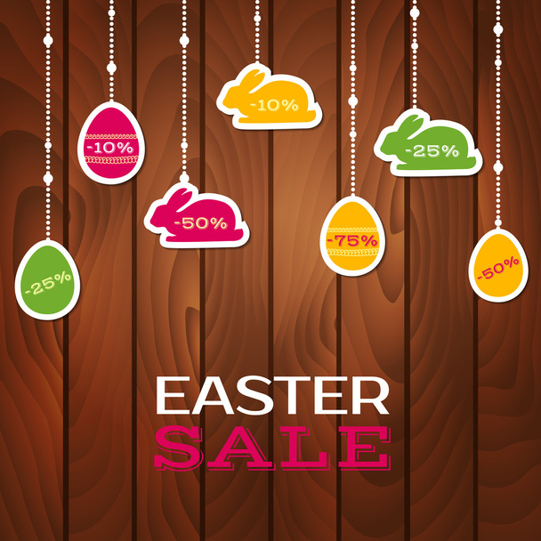 Easter sale poster with hanging price stickers - Vector, Image