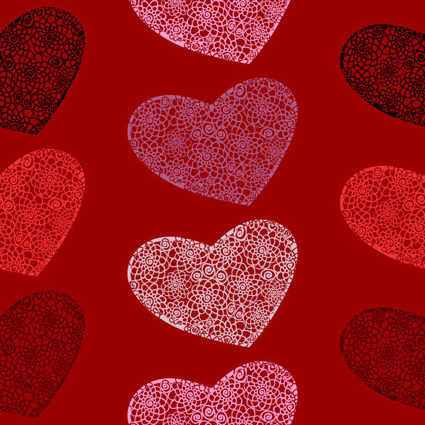 Patrón de corazones sin costura vectorial sobre un fondo rojo sangre
 - Vector, imagen
