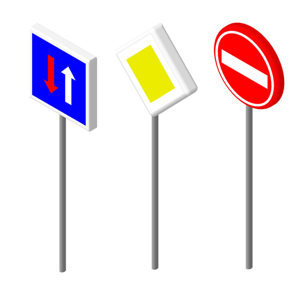 Isometric icons various road sign. European and american style design. Vector illustration eps 10. - Wektor, obraz
