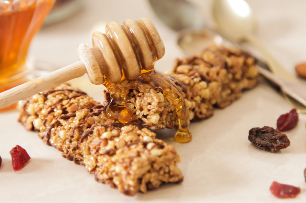 bar of delicious muesli with honey and nuts - Photo, Image