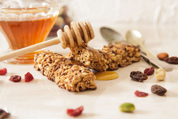 bar of delicious muesli with honey and nuts - Photo, Image